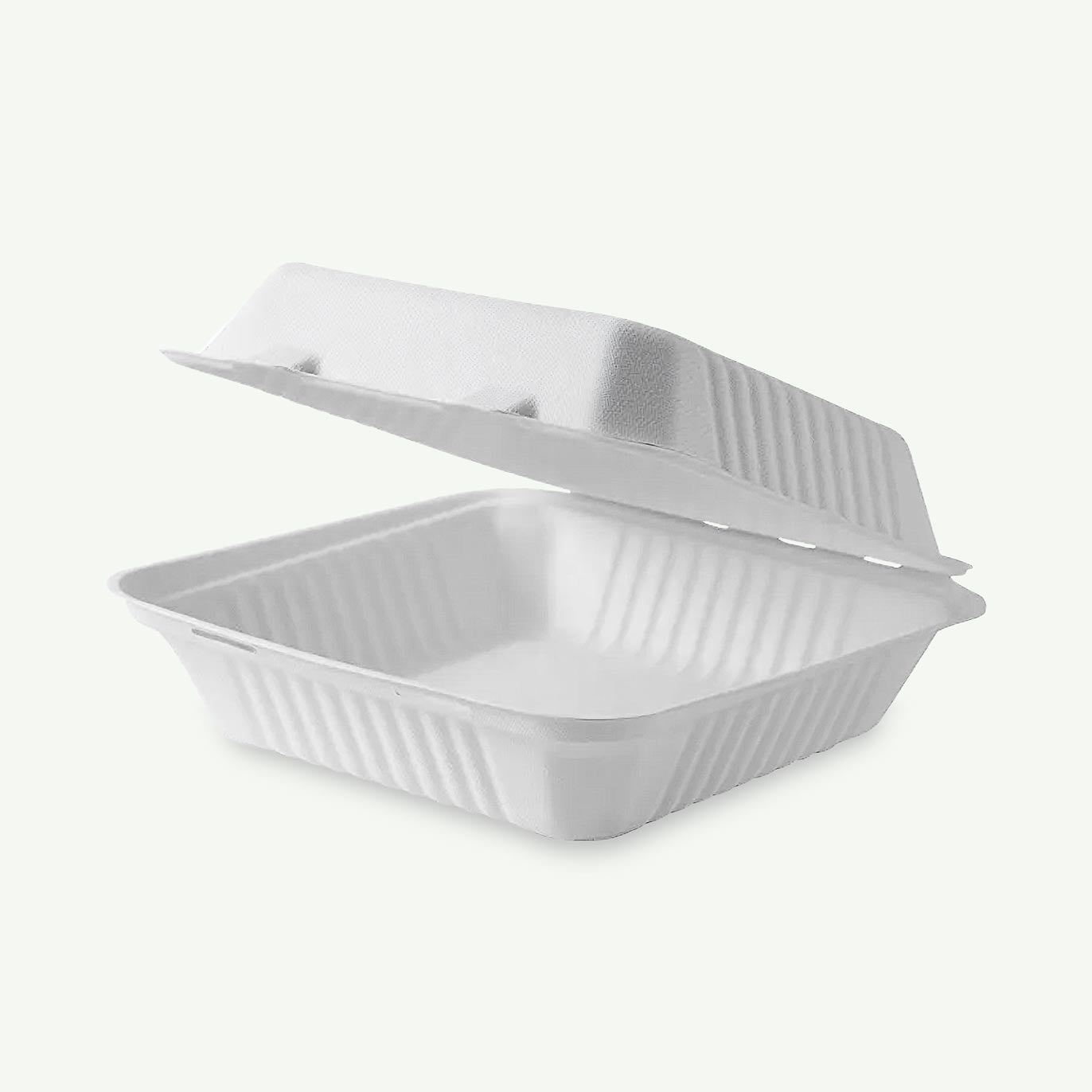 White/Kraft Sugarcane Clamshell 9*6*1 Compartment-- 250 PCS