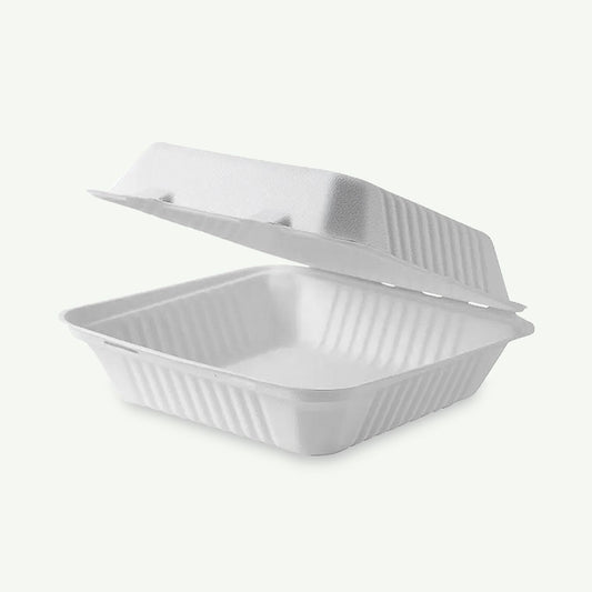 White/Kraft Sugarcane Clamshell 9*6*1 Compartment-- 250 PCS
