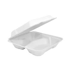 White Sugarcane Clamshell 9*6*3 Compartment-- 200 PCS