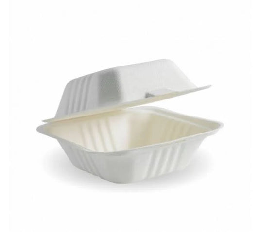 Kraft Sugarcane Clamshell 6*6*1 Compartment